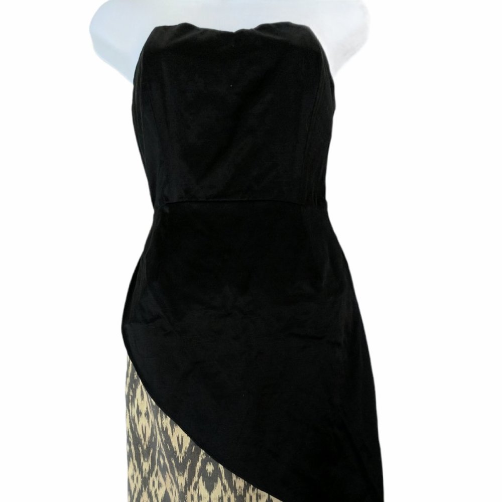 Megan Masters Black and Gold Strapless Dress Size 2